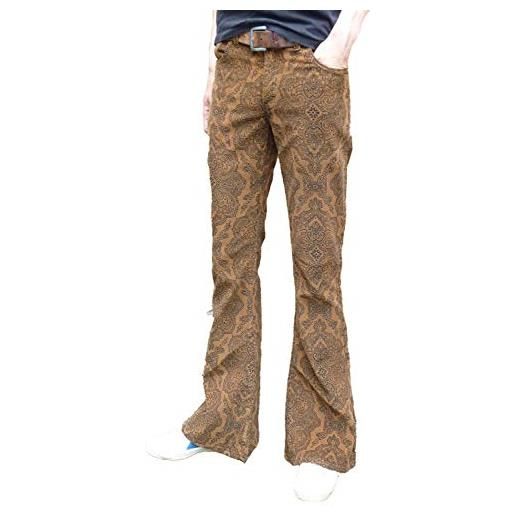 Fuzzdandy flares bell bottoms paisley pantaloni in velluto a coste hippie mod indie svasato retro vintage pantaloni marrone marrone braun. W32 / l32