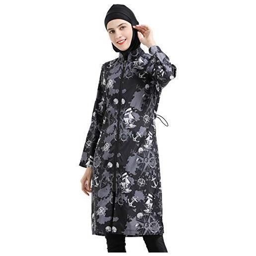 Mr Lin123 stampato donne musulmane costumi da bagno islamico donne con hijab musulmano costume da bagno beachwear burkini, nero , 3xl
