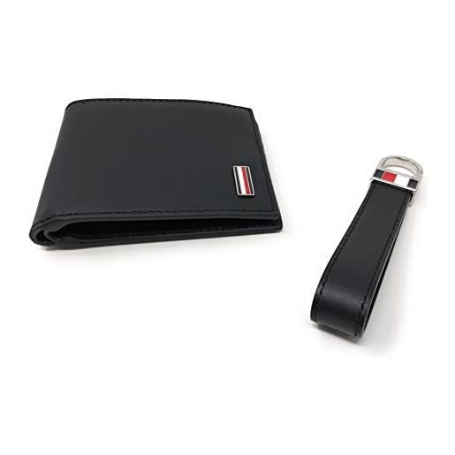 Tommy Hilfiger portafoglio senza portamonete + anello portachiavi porta carte mini wallet + porta chiavi, nero , 10,5cm x 8,5cm x 2cm, classico