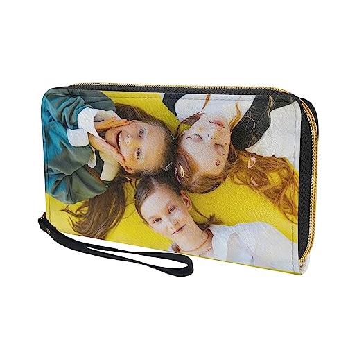 EKMON portafogli da donna con foto personalizzate/doppio iato inciso/pelle regalo per madre moglie fidanzata sorelle migliori amiche per il compleanno dell'anniversario