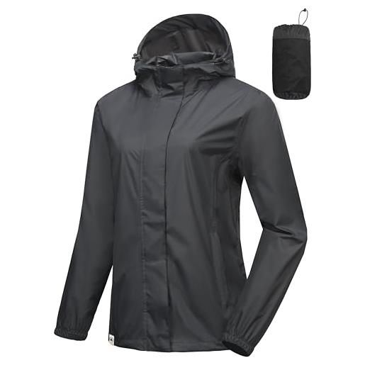 Mapamyumco giacca antipioggia da donna impermeabile con cappuccio esterno leggero impermeabile impermeabile impermeabile pioggia shell cappotto ripiegabile, grigio, x-large