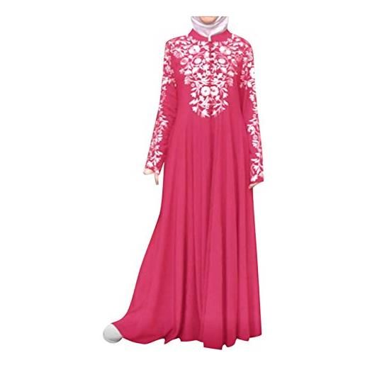 PYUIYY abito da donna in pizzo caftano abaya muslem islamico islamico jilab cucito maxi abito da donna, rosa acceso. , l