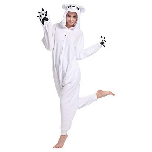 dressfan unisex orso pigiama kigurumi costumi animali cosplay costumi tuta uomo donna adulti bambini bianco s