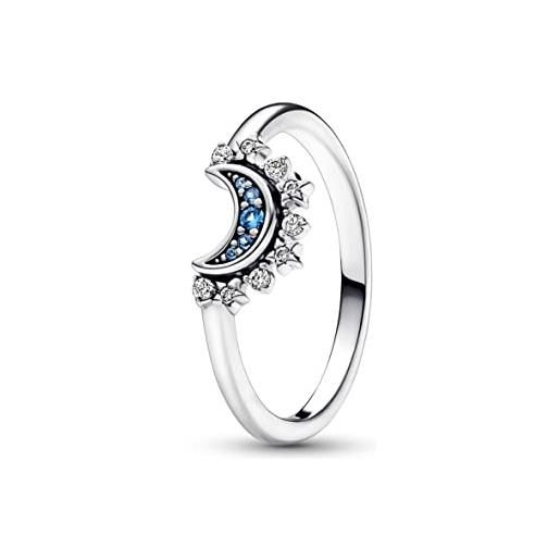 PANDORA moments celestial sparkling moon sterling silver ring with night blue crystal and clear cubic zirconia, 50