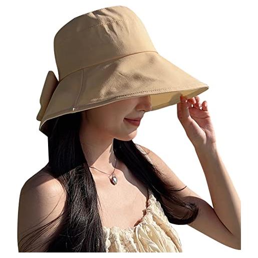 AIEOE cappello da sole donna con visiera a tesa larga estivo da spiaggia a sezione sottile pieghevole taglia 55-60 cm beige