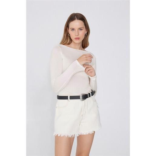 Tezenis maglia maniche lunghe scollo barchetta viscosa donna bianco