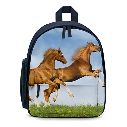 Pt'amour piccoli zaini per bambini zaino semplice con stampa erba da corsa del cavallo borsa da scuola carina leggero per asilo elementare