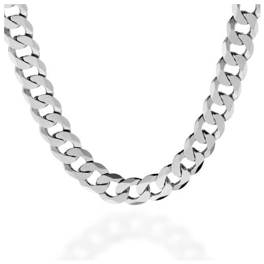 QUADRI - elegante collana in argento 925 catena modello cubano diamantata per uomo donna - larghezza 12 mm - lunghezza 46 cm - certificata made in italy