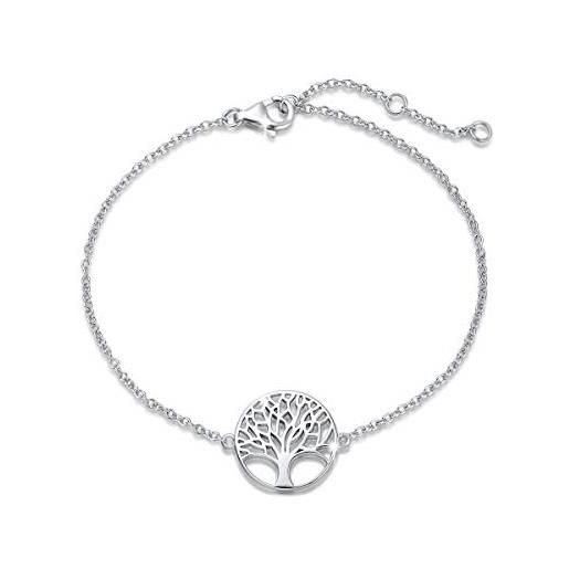 Carleen bracciale con albero della vita in argento sterling 925 massiccio, placcato oro bianco, per donne e ragazze e adolescenti, lunghezza della catena: 16 + 3 cm