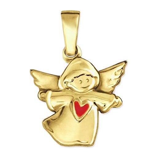 CLEVER SCHMUCK-set dorato ciondolo a forma di \piccolo bambino-angelo con cuore rosso lucido\ vero oro 333