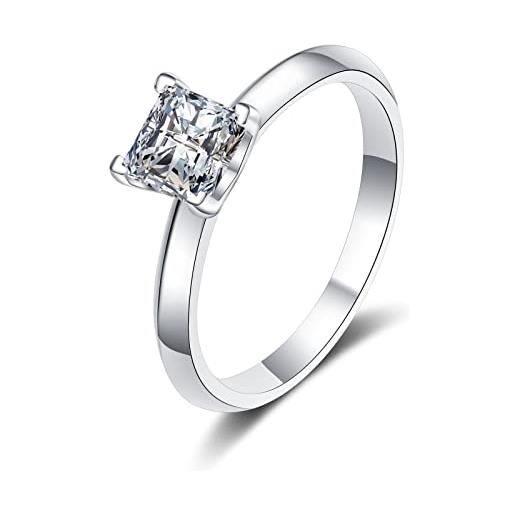 Gualiy anelli donna argento 925, anelli fidanzamento matrimonio solitario anello con principessa zircone 7mm anello misura 20