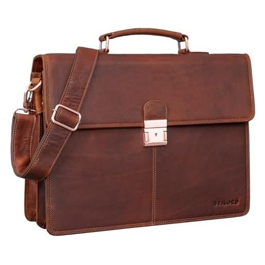 STILORD 'apolonius' borsa ventiquattrore pelle uomo donna business bag vintage portadocumenti borsa a tracolla cuoio, colore: porto - cognac