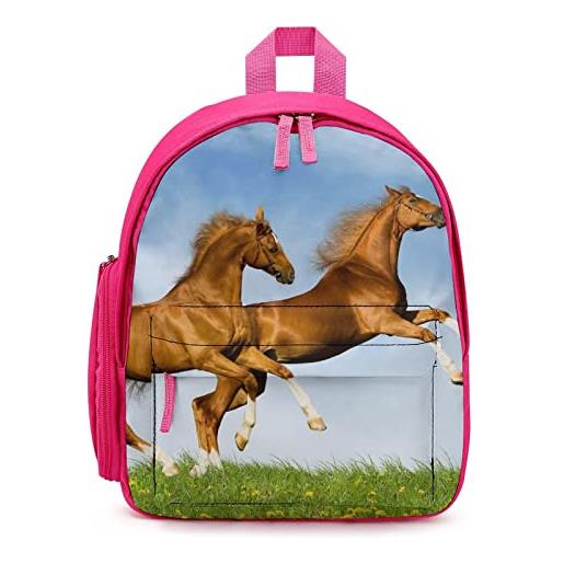Pt'amour borsa scuola bambina zaino scolastico piccolo carina zaino scuola leggero per asilo elementare con stampa erba da corsa del cavallo