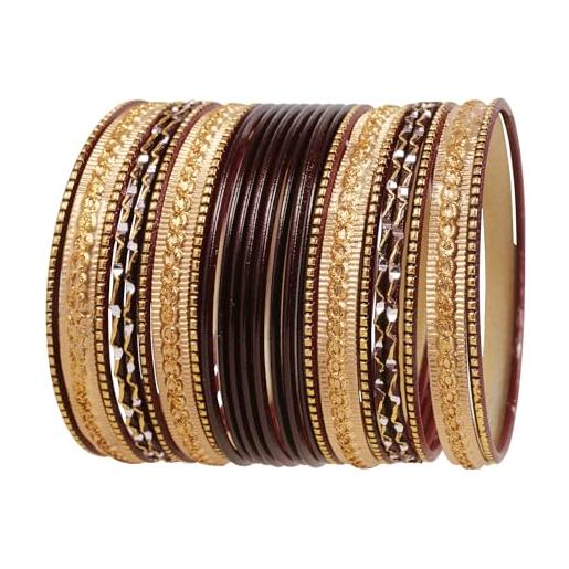 Touchstone collezione di braccialetti colorati da 2 dozzine indiano bollywood lega di metallo strutturato marrone e colore dorato braccialetti bangle set di 24. In tonalità oro antico per le donne. 
