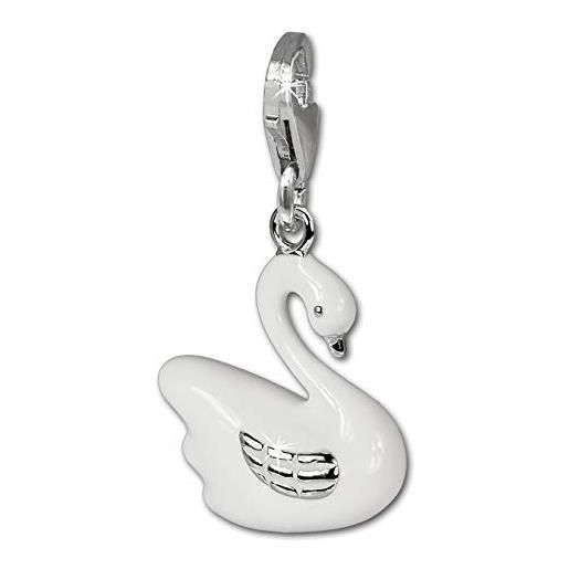 SilberDream, charm a forma di cigno, di colore bianco, in argento sterling 925, adatto per braccialetto, collana e orecchini, codice articolo fc645