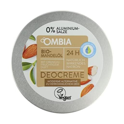 Ombia 24h, crema deodorante naturale con olio di mandorle biologico e profumo fruttato, vegano, 0% alluminio, 50 ml