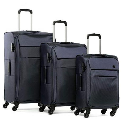 FERGÉ set di 3 valigie viaggio calais - bagaglio morbido leggera 3 pezzi valigetta 4 ruote girevole blu