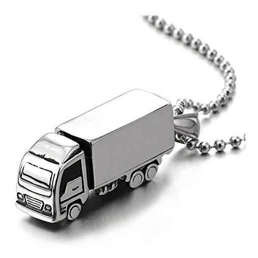 COOLSTEELANDBEYOND acciaio inossidabile camion furgone ciondolo, collana con pendente da uomo ragazzi, palla catena 75cm, rock punk