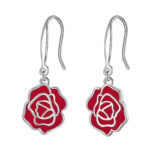 Hifeeled orecchini donna argento 925 orecchini nero/rosso rose antiallergici regali gioielli per donna