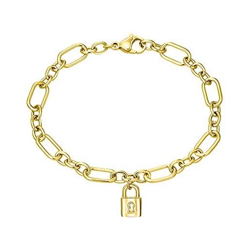s.Oliver bracciale in acciaio inox da donna, 20 cm, oro, serratura, fornito in confezione regalo, 2032522