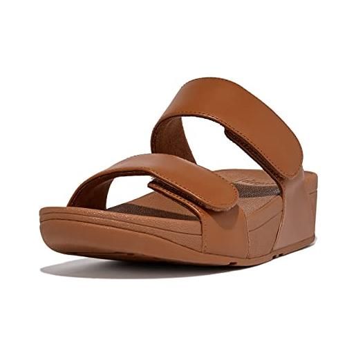 Fitflop lulu diapositive regolabili in pelle, sandali a ciabatta donna, marrone chiaro, 41 eu