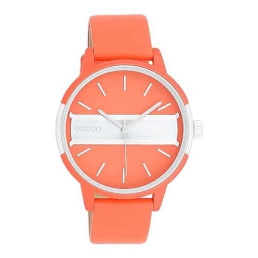 Oozoo orologio da donna con cinturino in pelle color line con inserto nel quadrante 42 mm diametro colori neon, arancione fluo, cinghia