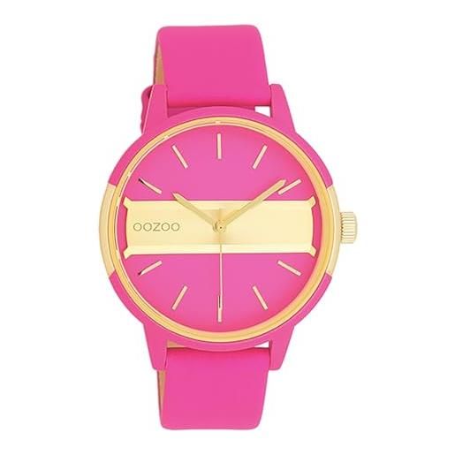 Oozoo orologio da donna con cinturino in pelle color line con inserto nel quadrante 42 mm diametro colori neon, rosa fluo