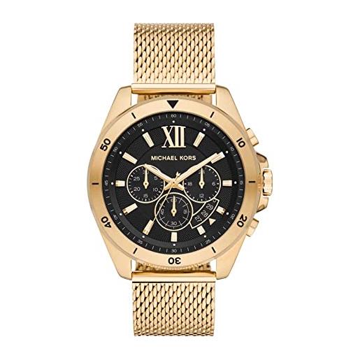Michael Kors orologio brecken da uomo, movimento cronografo, cassa in acciaio inossidabile dorata da 45 mm con bracciale in acciaio inossidabile, mk8867, tono oro e nero