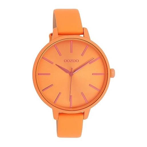 Oozoo orologio da donna con cinturino in pelle color line, diametro 42 mm, colori neon in diverse varianti, arancione fluo, cinghia
