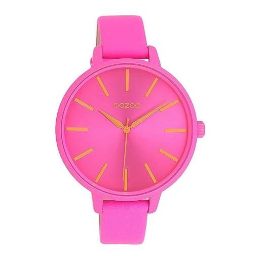 Oozoo orologio da donna con cinturino in pelle color line, diametro 42 mm, colori neon in diverse varianti, rosa fluo, cinghia