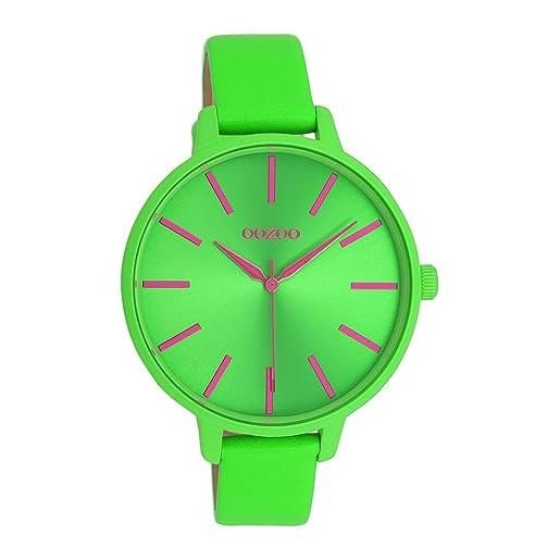 Oozoo orologio da donna con cinturino in pelle color line, diametro 42 mm, colori neon in diverse varianti, verde fluo, cinghia