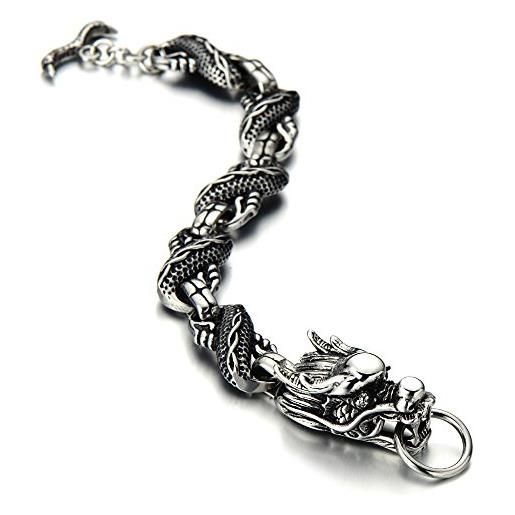 COOLSTEELANDBEYOND biker braccialetto del drago, bracciale da uomo, acciaio inossidabile, stile gotico, lucidato a specchio