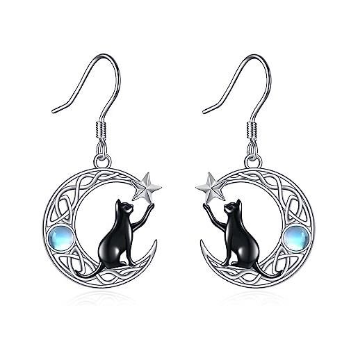 VONALA orecchini a forma di luna in argento sterling 925 nodo celtico luna gatto/fungo pendolare goccia pietra di luna orecchini gioielli animali regali di compleanno per donne donne mamma donna