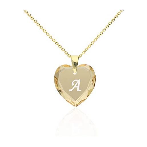 Kristallwerk collana da donna in argento 925 placcato oro con swarovski elements, ciondolo a forma di cuore e lettera a - z, 