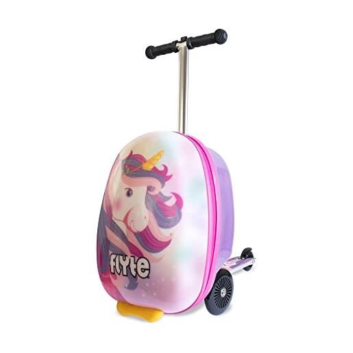 Flyte, valigia pieghevole monopattino per bambini, rigida, con ruote, 2 in 1, 18 pollici (45,7 cm), capacità 25 litri, luna l'unicorno