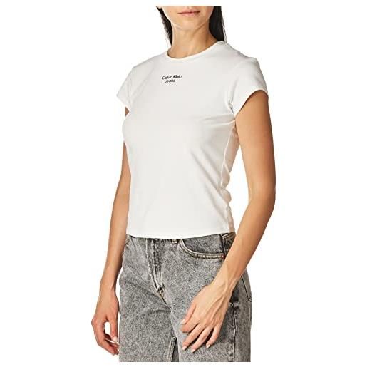 Calvin Klein Jeans stacked logo tight tee t-shirt, bright white, m donna