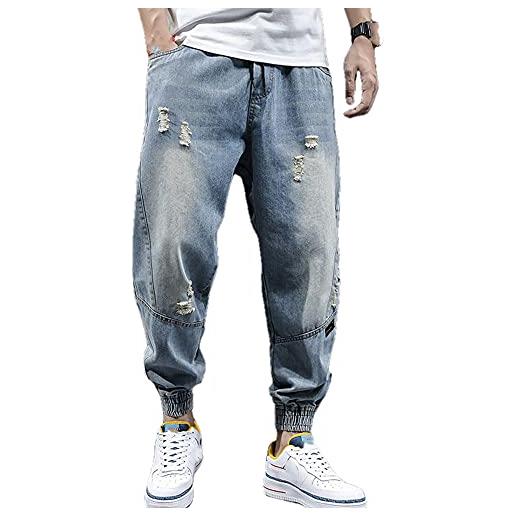 N\P np hip hop harem jeans pantaloni uomini sciolti jogger denim casual pantaloni della tuta corea blu xl