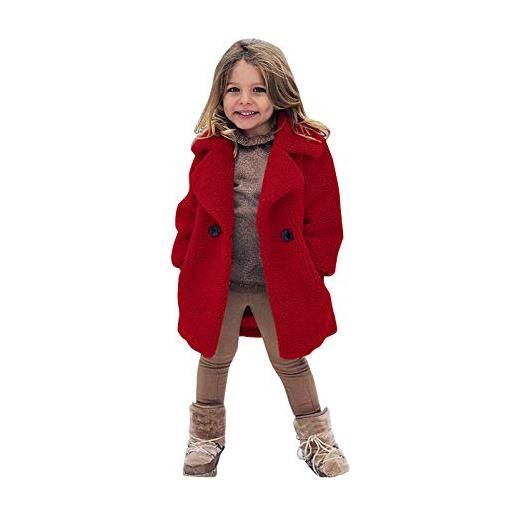 YANFJHV giacca invernale per bambini, in cotone, per autunno e inverno, per le mezze stagioni, a maniche lunghe, calda, per bambini, colore: rosso, 120 cm