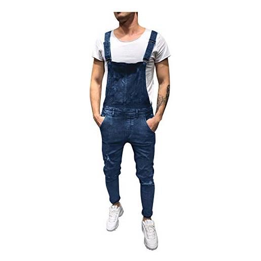 vokkrv 2023 salopette da uomo in denim jeans pantaloni salopette da lavoro moda jeans strappati pagliaccetti tute larghi da lavoro cargo pagliaccetti con tasche casual salopette jumpsuit