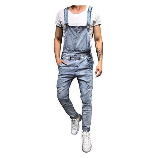 vokkrv 2023 salopette da uomo in denim jeans pantaloni salopette da lavoro moda jeans strappati pagliaccetti tute larghi da lavoro cargo pagliaccetti con tasche casual salopette jumpsuit