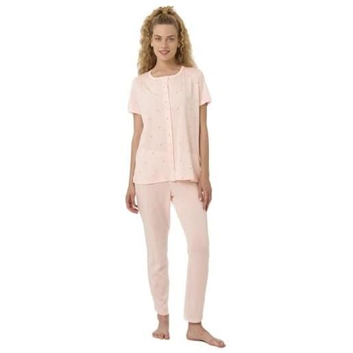 RAGNO pigiama donna in puro cotone manica corta pantalone lungo aperto davanti art. Dg16n6-46, rosa