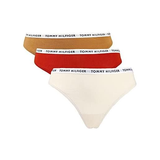 Tommy Hilfiger 3p bikini uw0uw02828 mutandine, beige (feather white/copper canyon/empire), s (pacco da 3) donna