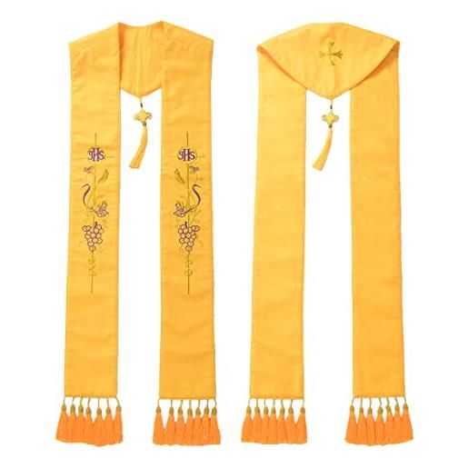 BLESSUME chiesa clero pastore croce ricamata stola, giallo 2, taglia unica