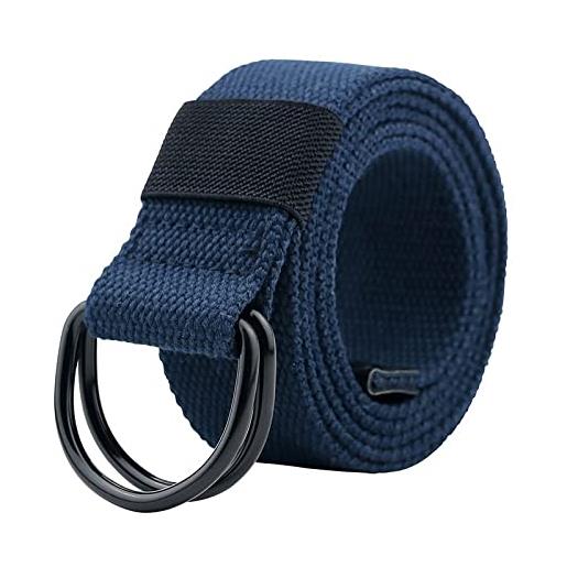 FOOOZ cintura tattica da uomo in tela unisex doppio anello a d con fibbia cinturino in tela casual tessuto per cintura femminile per jeans, blu scuro, 110cm