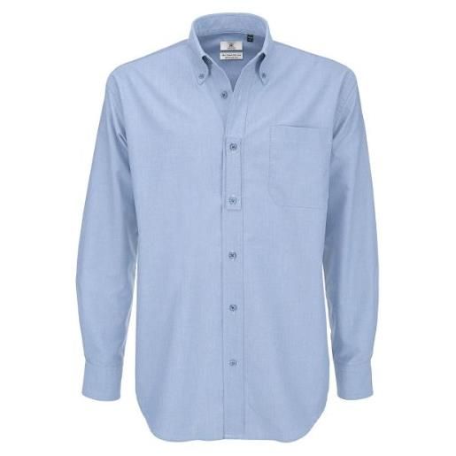 B&C Collection b&c camicia da uomo a maniche lunghe, tessuto oxford, taglia xxxl, blu