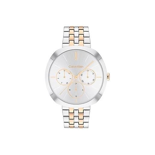 Calvin Klein orologio analogico multifunzione al quarzo da donna collezione shape con cinturino in acciaio inossidabile, argento (silver white)
