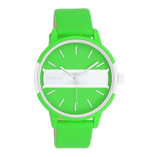 Oozoo orologio da donna con cinturino in pelle color line con inserto nel quadrante 42 mm diametro colori neon, verde fluo, cinghia