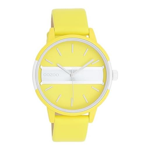 Oozoo orologio da donna con cinturino in pelle color line con inserto nel quadrante 42 mm diametro colori neon, neon giallo