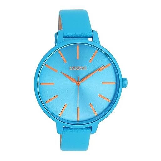 Oozoo orologio da donna con cinturino in pelle color line, diametro 42 mm, colori neon in diverse varianti, blu neon, cinghia