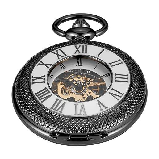 Tiong orologio da tasca meccanico con cassa singola o doppia apertura argento, orologio da tasca meccanico con numeri romani quadrante da tasca per uomo, mpw111-uk. 